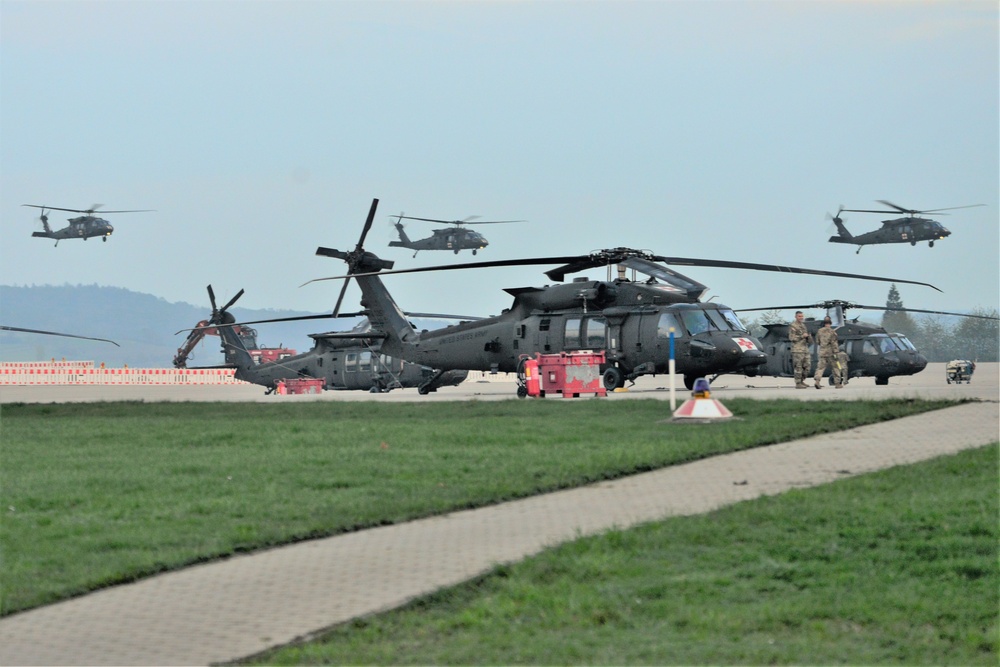 3rd Combat Aviation Brigade helicopters arrive at Illesheim Army Airfield, Germany