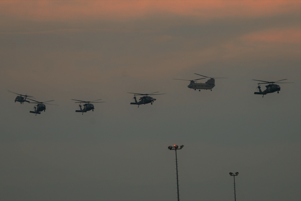 3rd Combat Aviation Brigade helicopters arrive at Illesheim Army Airfield, Germany