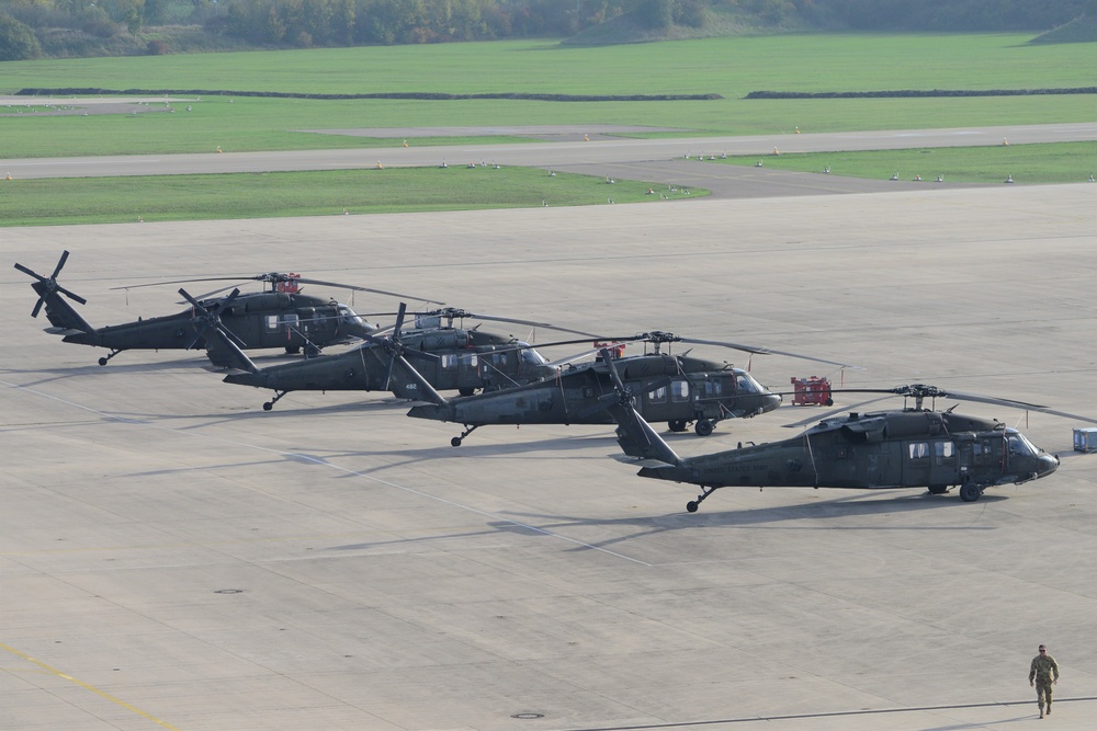 3rd Combat Aviation Brigade helicopters arrive at Illesheim Army Airfield, Germany