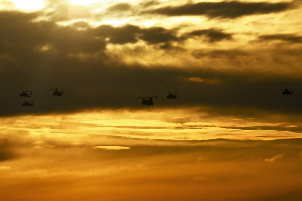 3rd Combat Aviation Brigade helicopters arrive at Illesheim Army Airfield, Germany