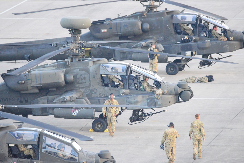 3rd Combat Aviation Brigade helicopters arrive at Illesheim Army Airfield, Germany