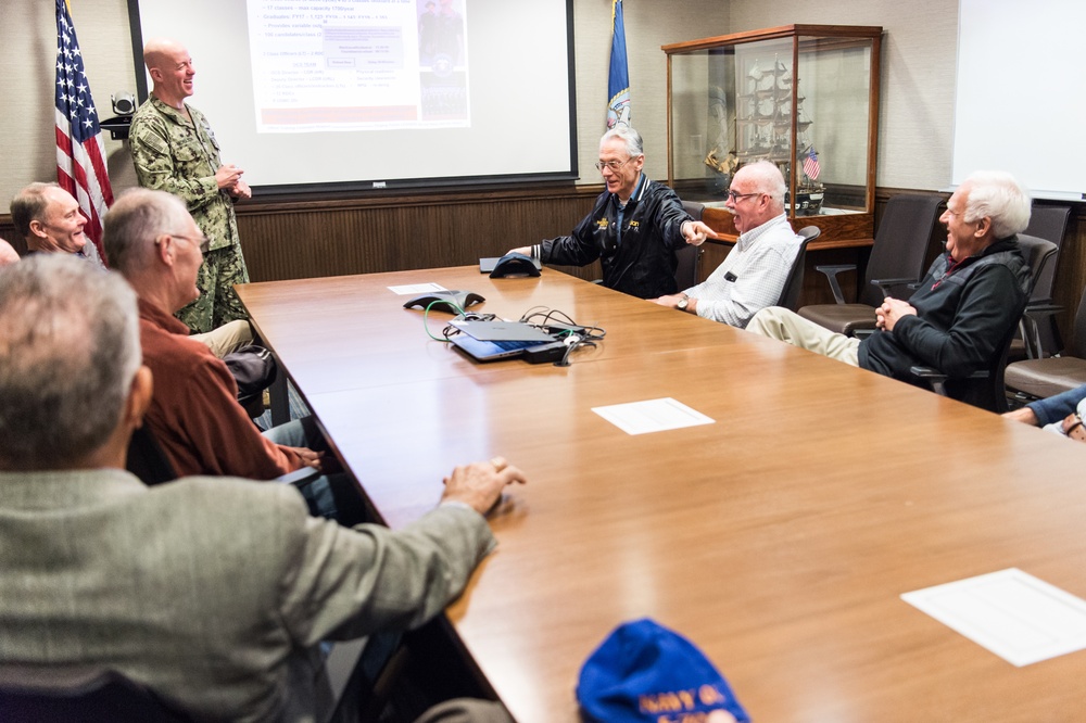 191025-N-TE695-0006 NEWPORT, R.I. (Oct. 25, 2019) -- Navy Officer Candidate School graduates from 1969 visits Officer Training Command