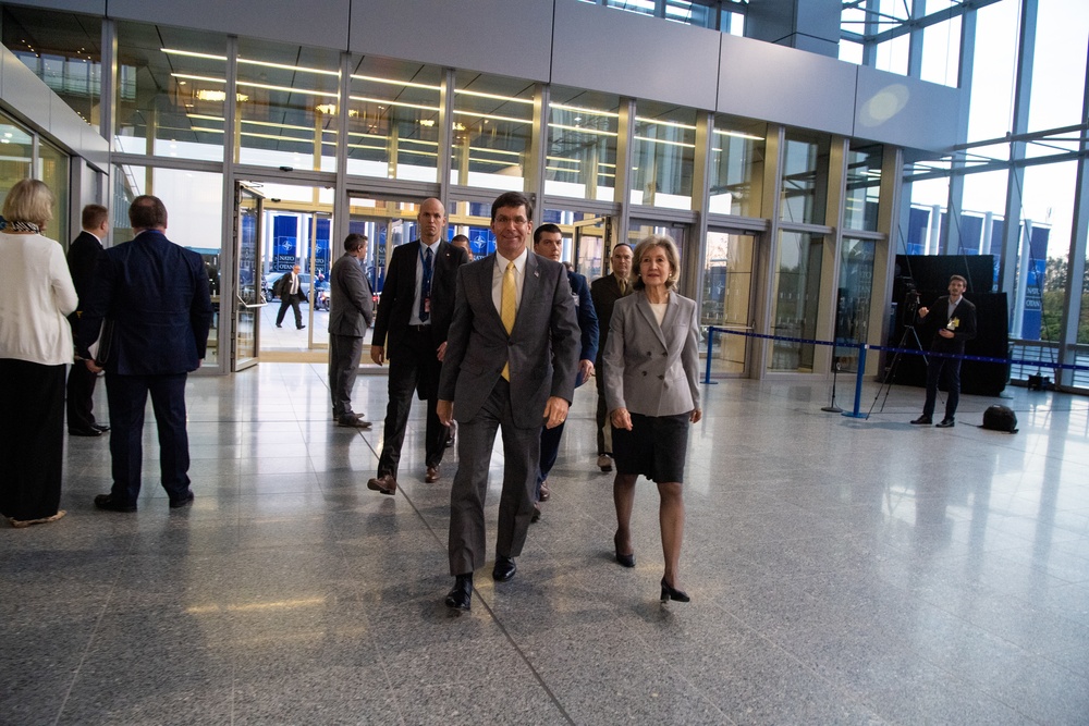 Defense Secretary Esper and Ambassador Hutchison Arrive at NATO
