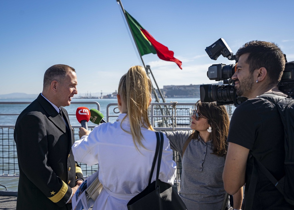 U.S. Navy Rear Adm. Edward Cashman Conducts an Interview