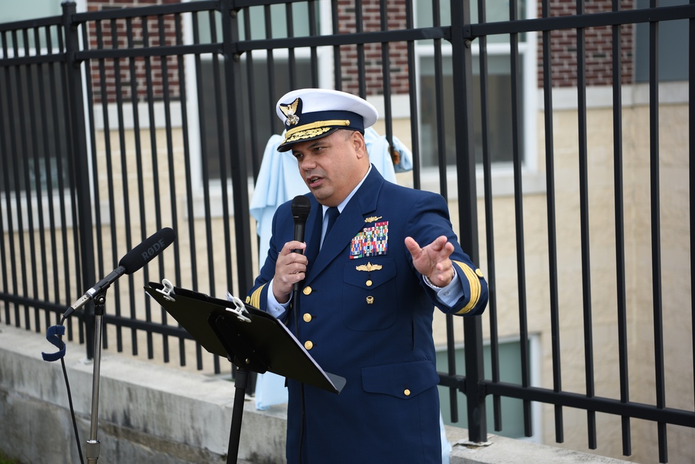 Coast Guard Admiral Tiongson gives speech at plaque dedication