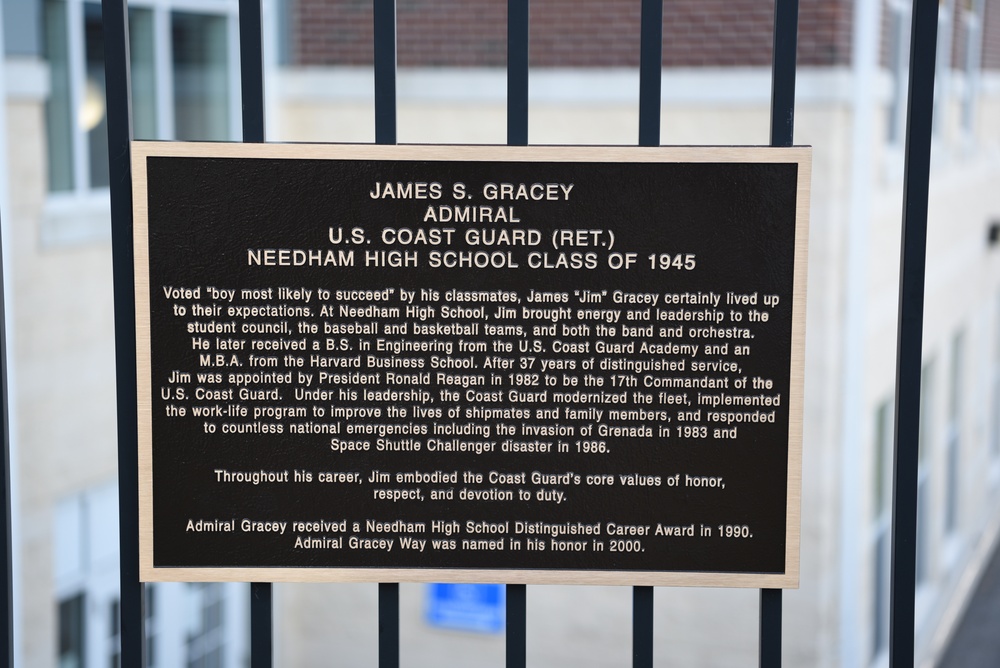 Admiral Gracey Way plaque dedicated to retired Coast Guard members accomplishments