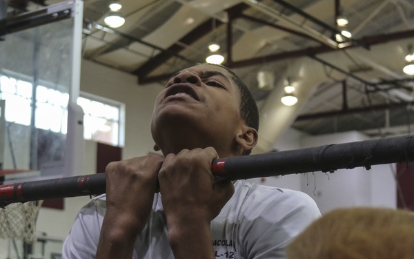 Marines engage students during USMC Sports Leadership Academy