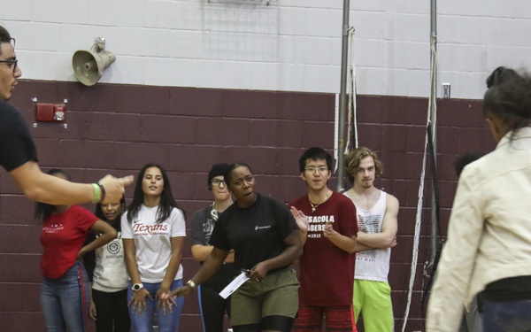 Marines engage students during USMC Sports Leadership Academy