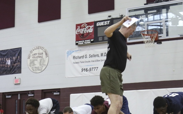 Marines engage students during USMC Sports Leadership Academy