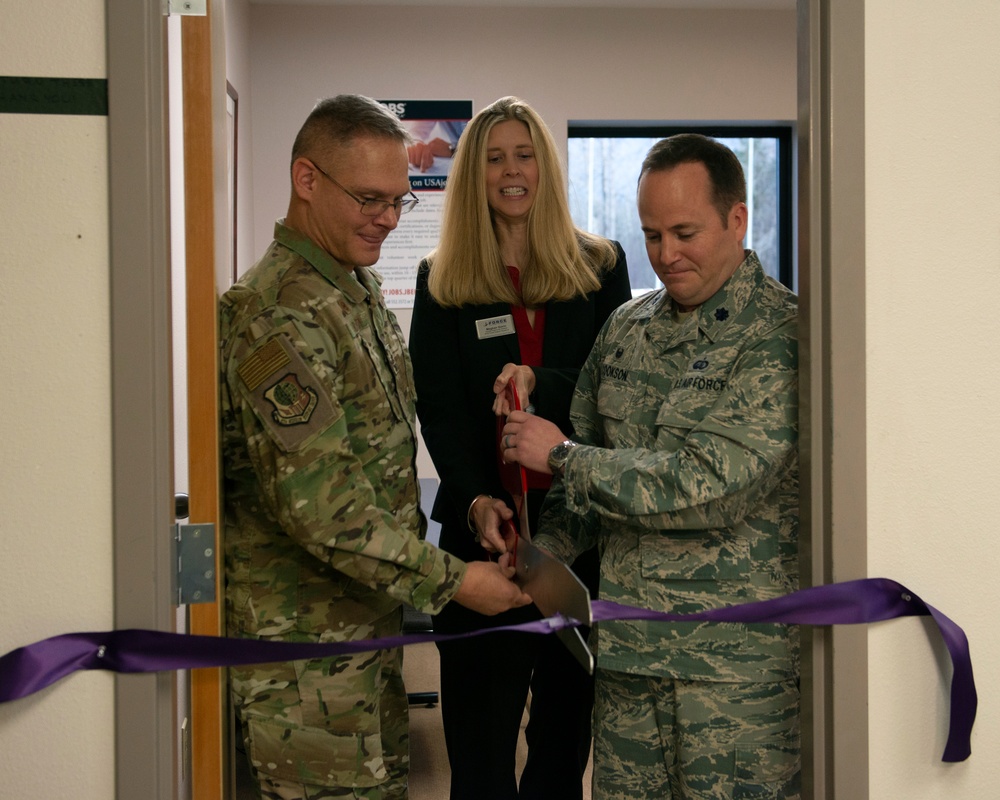 The 673d Force Support Squadron holds ribbon-cutting ceremony for a Non-Appropriated Fund Human Resources Applicant Assistance Office