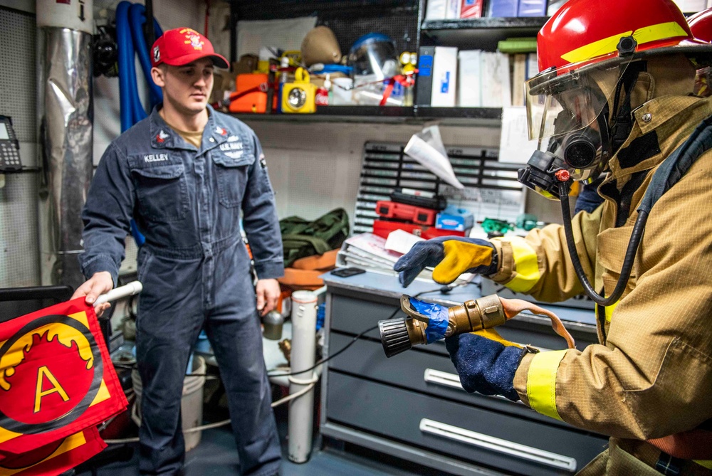 Sailors Aboard USS Milius (DDG 69) Participate in a Damage Control Drill