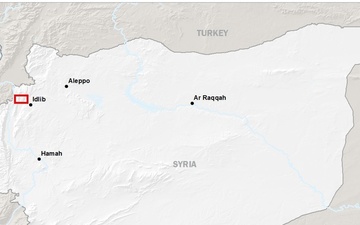 Map of Syria with approximate location of Baghdadi raid.