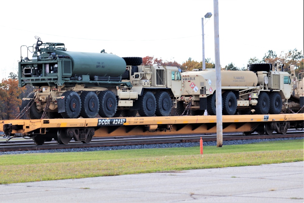 Engineer unit's equipment, vehicles on railcars at Fort McCoy return from 2019 Operation Resolute Castle deployment