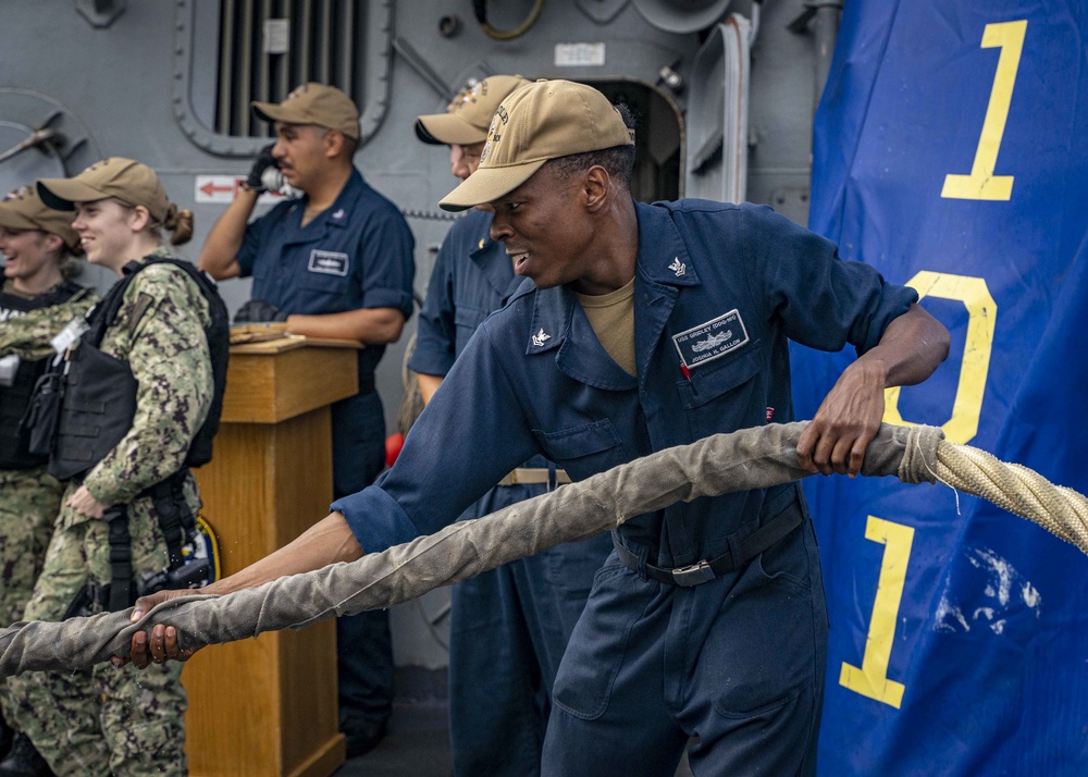 USS Gridley Departs Lisbon