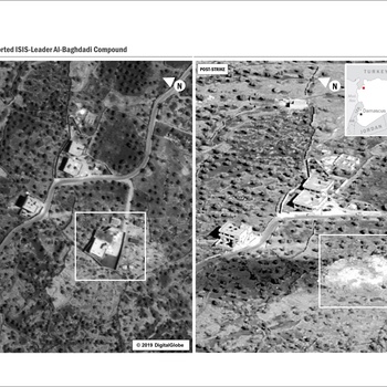 A side-by-side comparison of the compound before and after the raid. No collateral damage to adjacent structures.