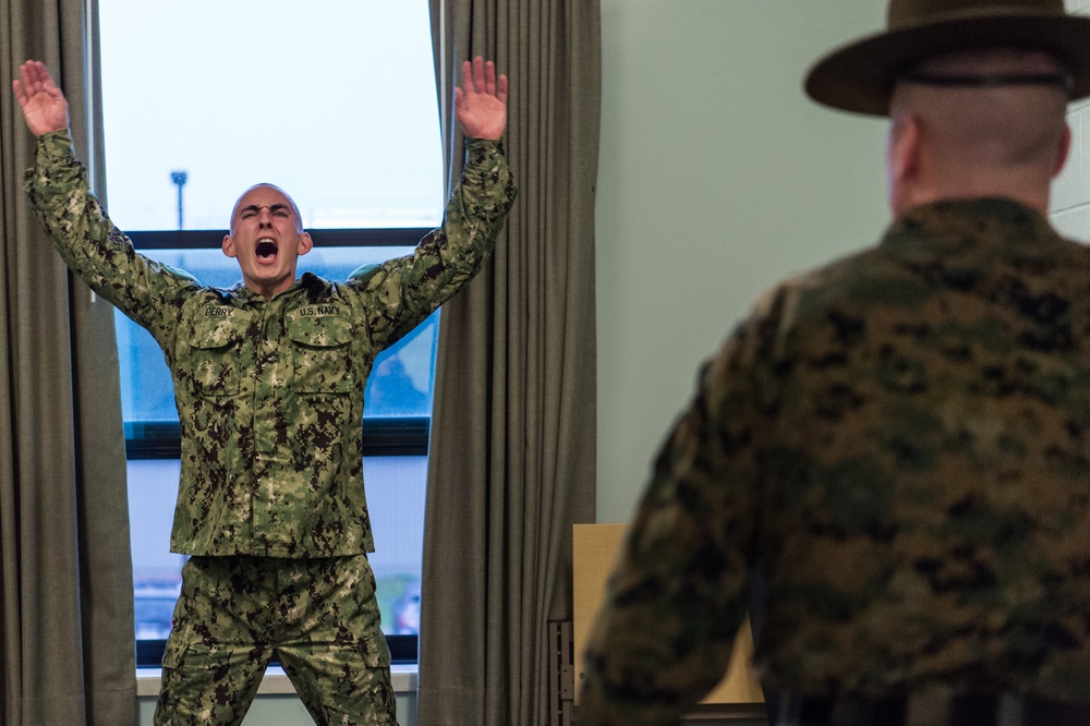 191031-N-TE695-0003 NEWPORT, R.I. (Oct. 31, 2019) -- Navy Officer Candidate School conducts Room, Locker and Personnel inspection