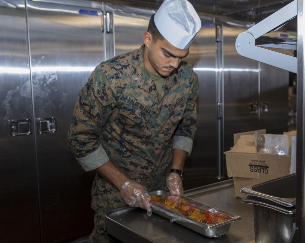 Marine serves food