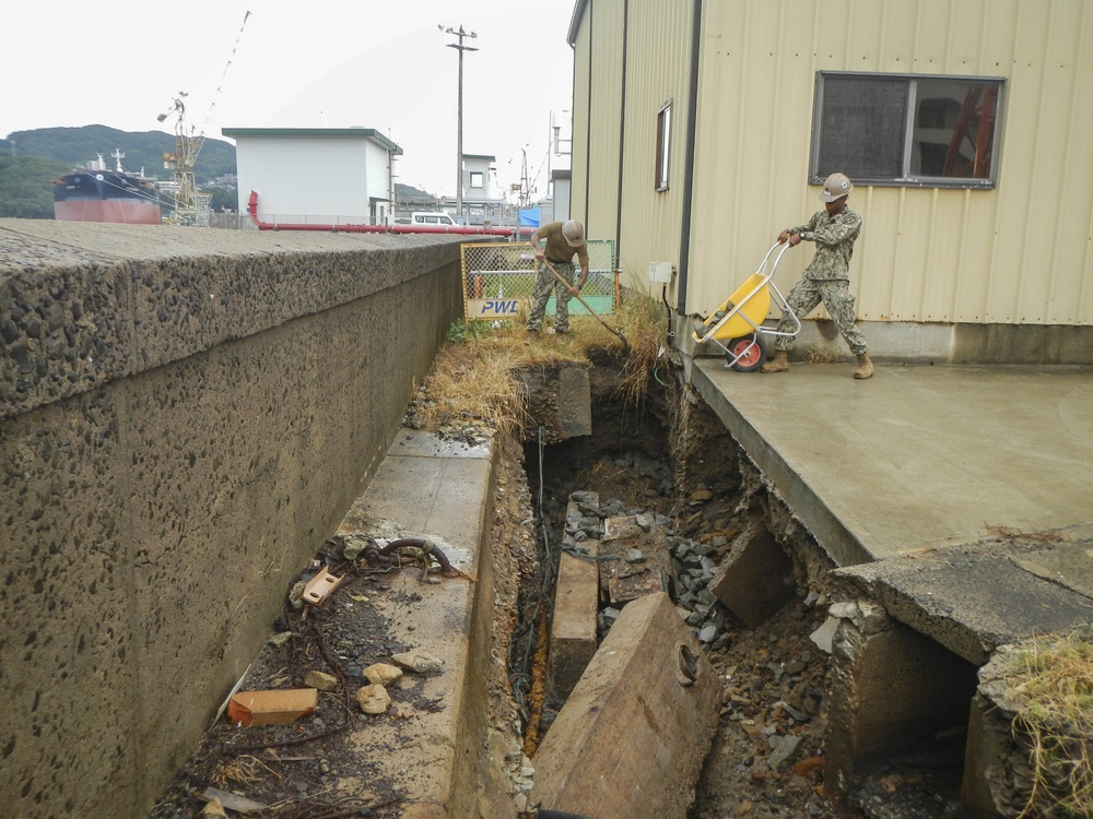 Seabees from NMCB-5's Detail Sasebo repair infrastructure on board Commander Fleet Activities Sasebo