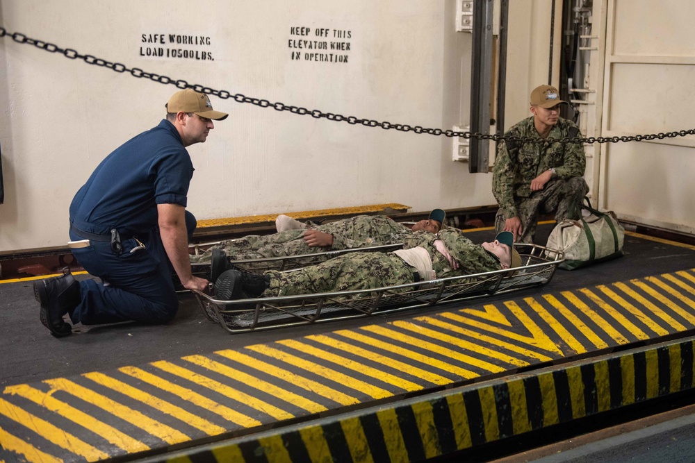 U.S. Sailors participate in mass casualty drill