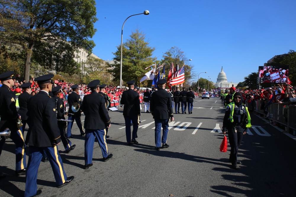 District of Columbia National Guard 257th Army Band, marches in Washington National’s World Series Victory Parade