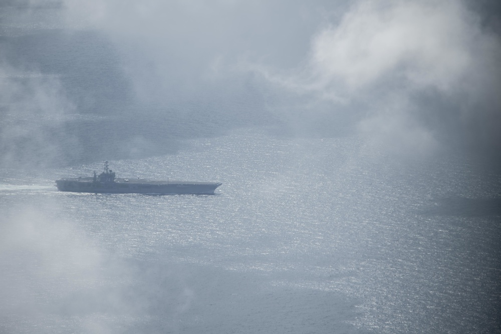 The aircraft carrier USS John C. Stennis (CVN 74) transits the Atlantic Ocean