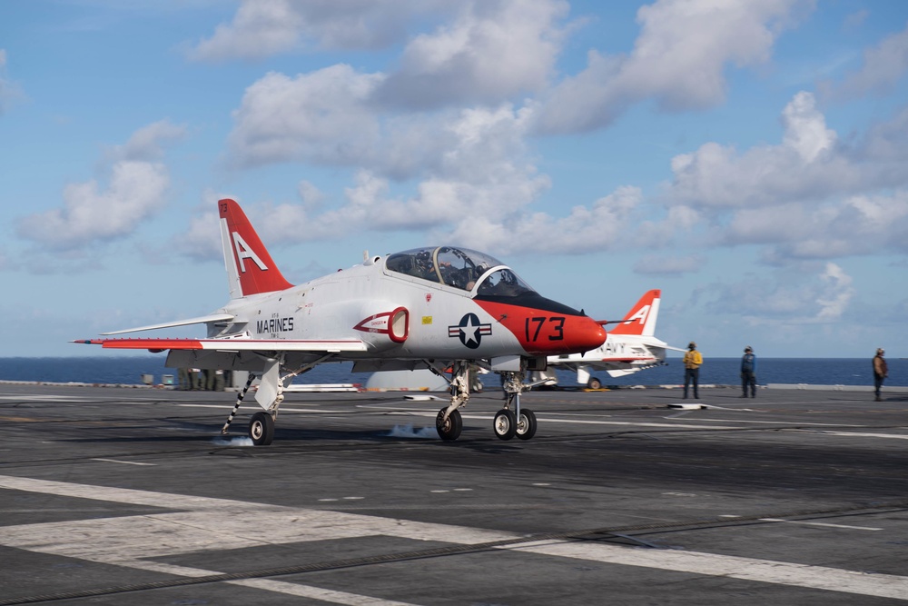 A T-45C Goshawk lands aboard USS John C. Stennis