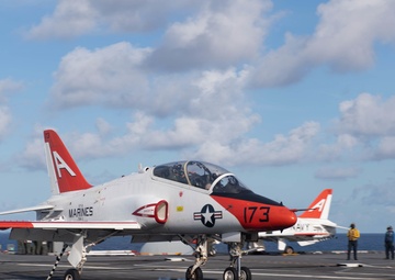 A T-45C Goshawk lands aboard USS John C. Stennis