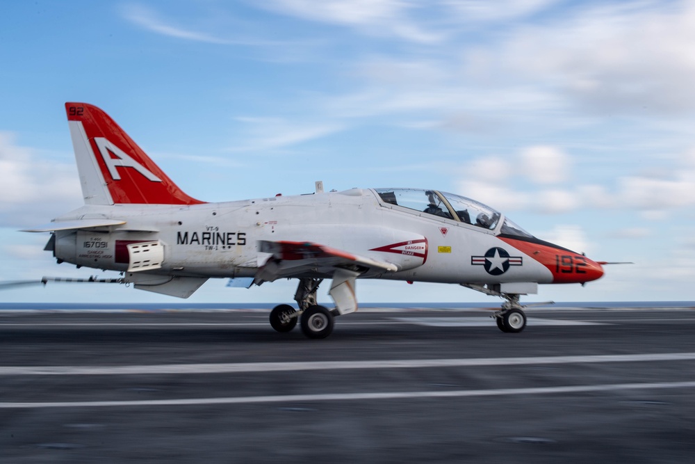 A T-45C Goshawk lands on USS John C. Stennis