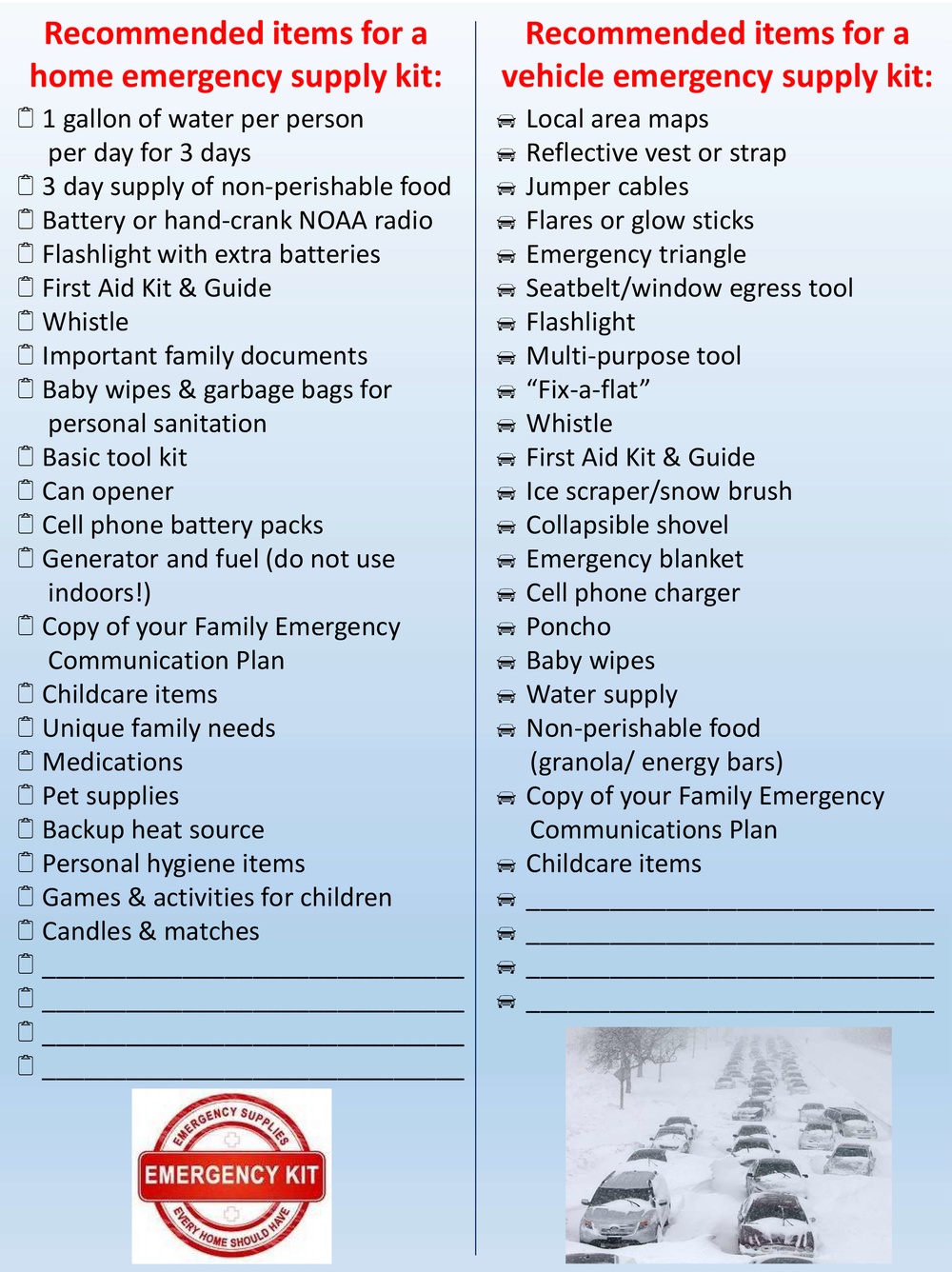 Emergency kits, plans should top to-do lists as winter approaches at Fort Drum