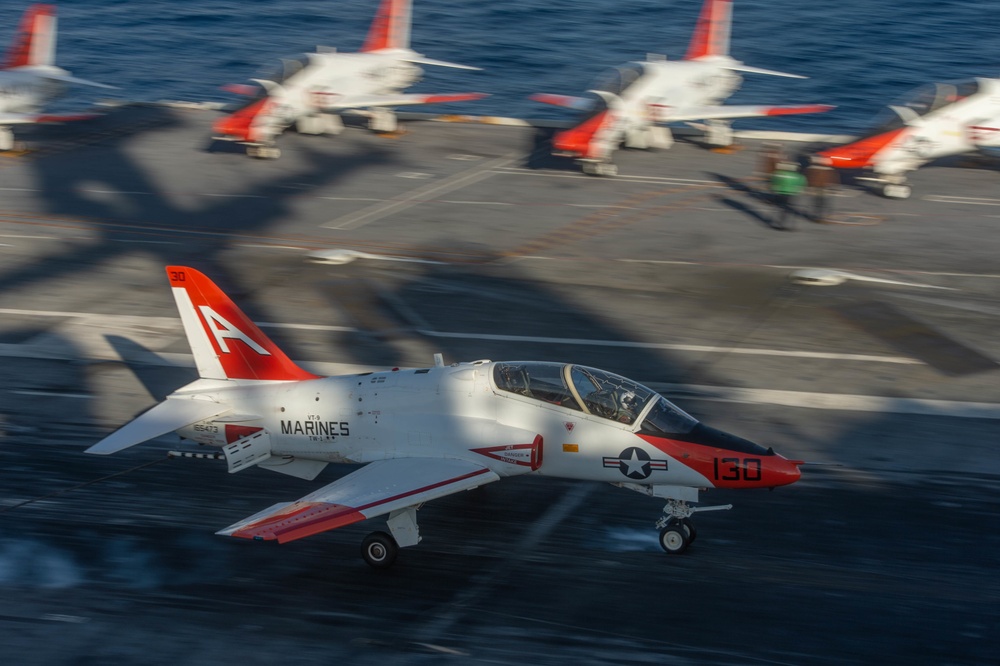 U.S. Navy Goshawk lands on carrier