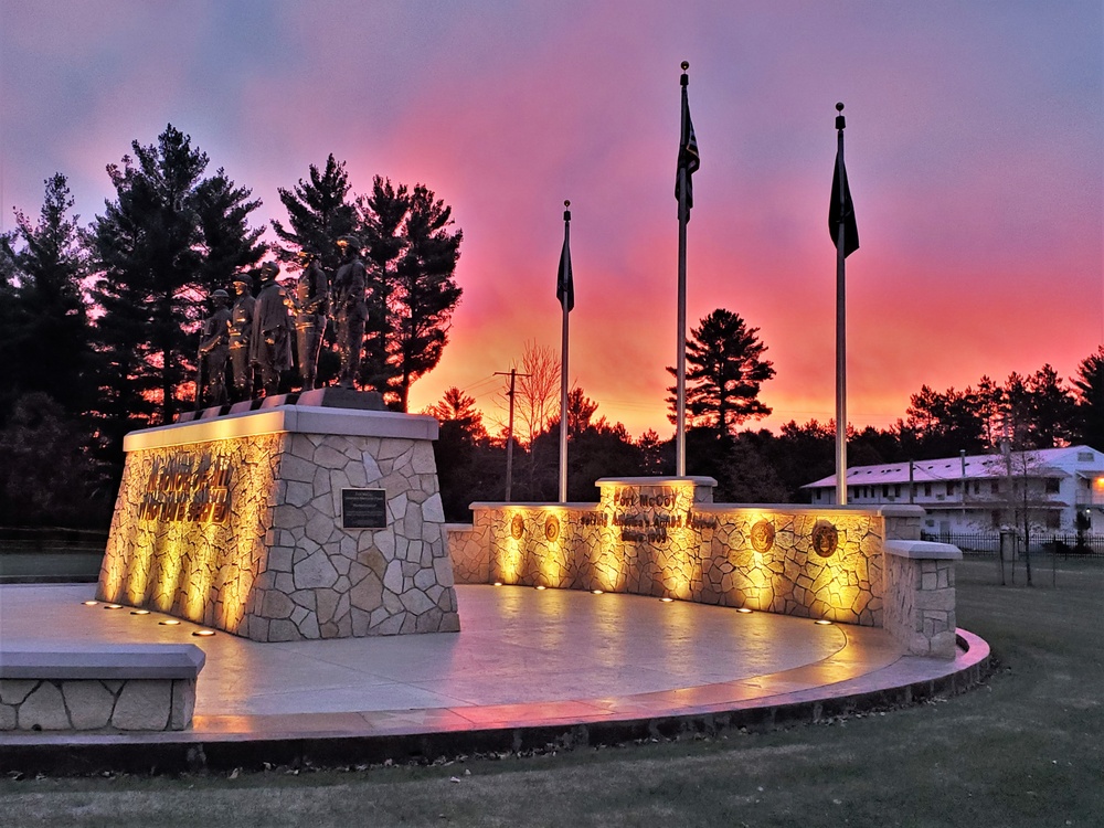 Morning light at Fort McCoy's Veterans Memorial Plaza