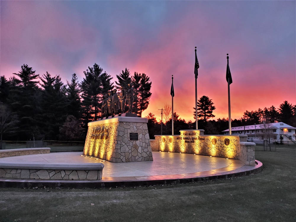 Morning light at Fort McCoy's Veterans Memorial Plaza