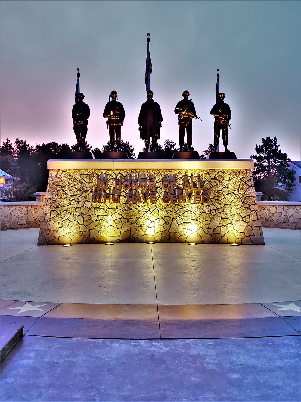 Morning light at Fort McCoy's Veterans Memorial Plaza