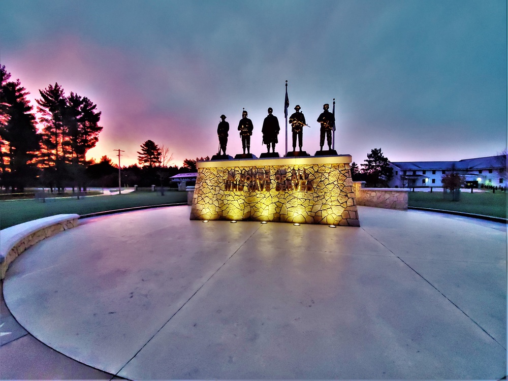 Morning light at Fort McCoy's Veterans Memorial Plaza