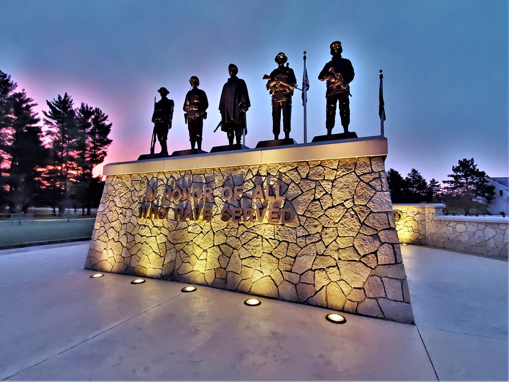 Morning light at Fort McCoy's Veterans Memorial Plaza