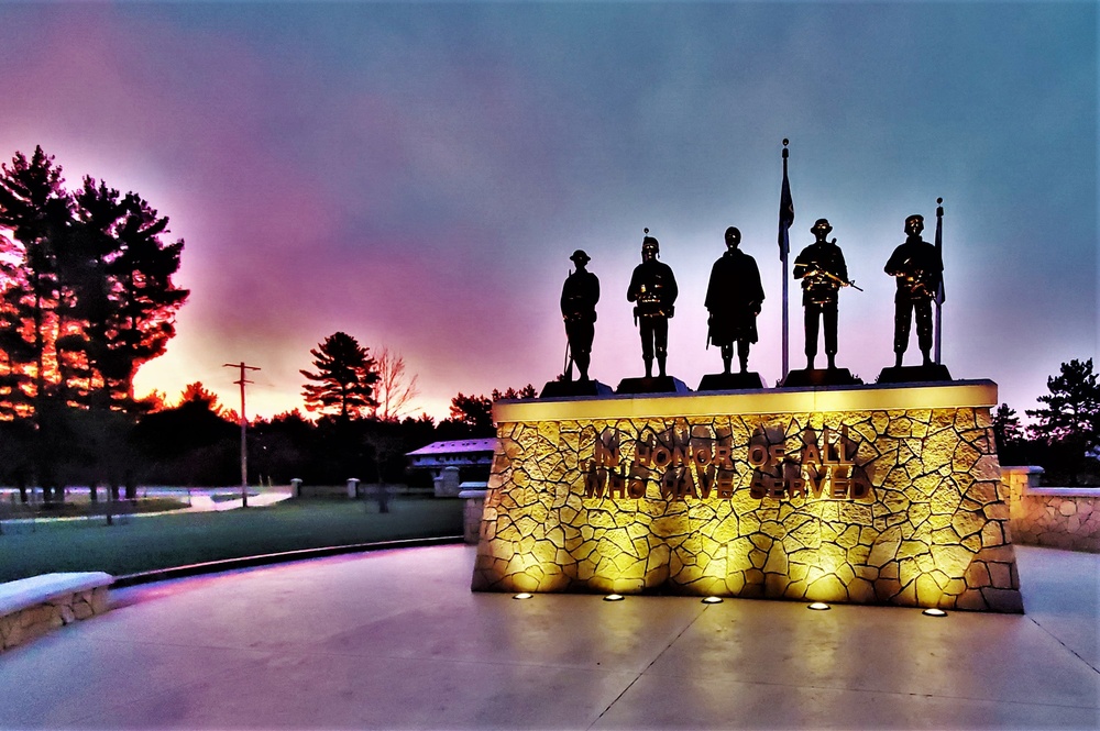 Morning light at Fort McCoy's Veterans Memorial Plaza