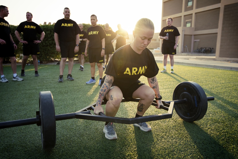 Soldier practicing the deadlift element of the new U.S. Army Combat Fitness Test 