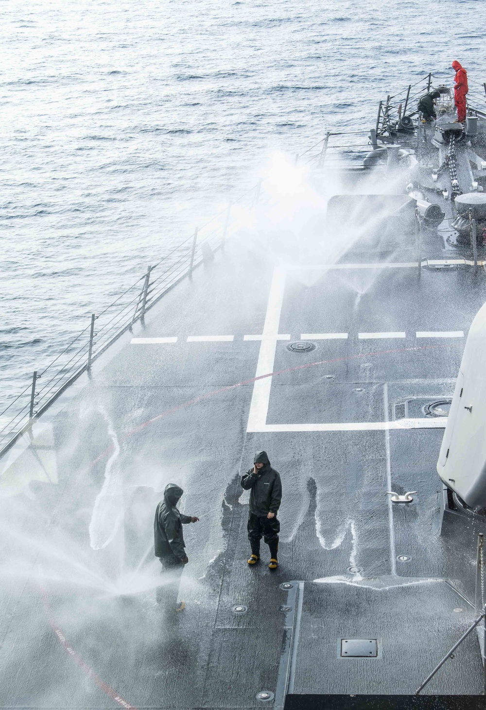 Sailors Aboard USS Milius (DDG 69) Test the Counter Measure Wash-down System