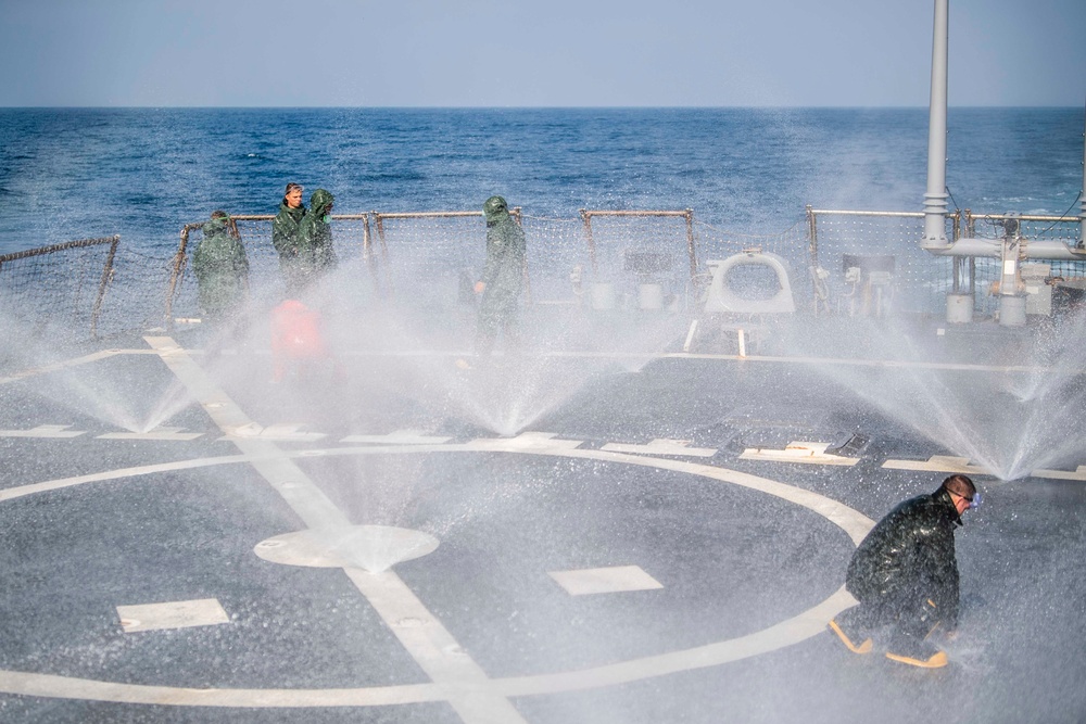 Sailors Aboard USS Milius (DDG 69) Test the Counter Measure Wash-down System