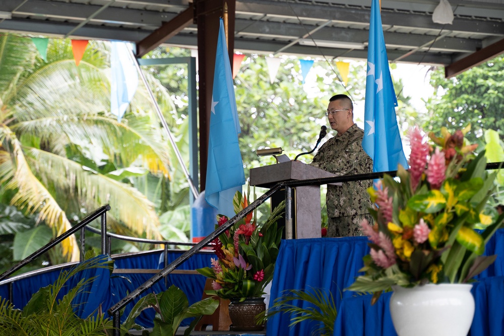 Seabees deployed with Naval Mobile Construction Battalion 5's Detail Pohnpei attend the Federated States of Micronesia Independence Day celebration