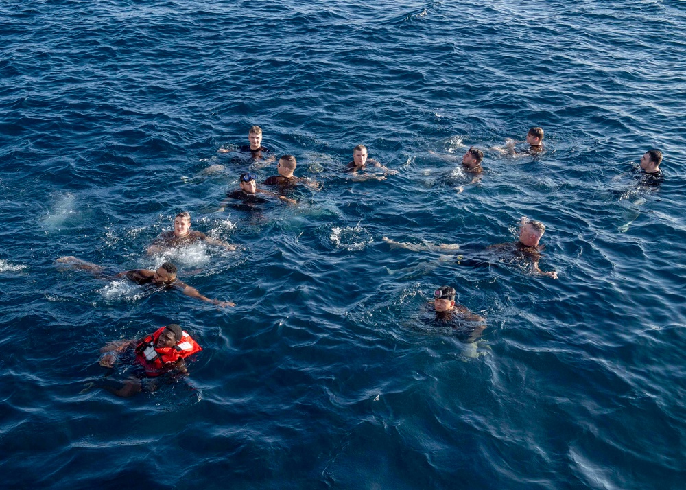 USS Normandy Sailors Swim In Gulf Of Oman