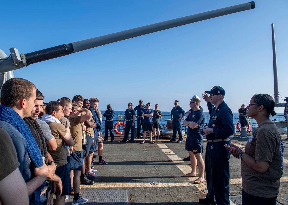 USS Normandy Command Master Chief Gives Safety Brief