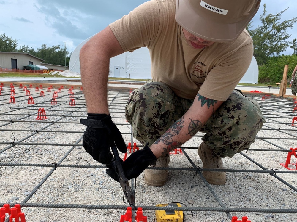Seabees deployed with NMCB-5's Detachment Diego Garcia start on the first concrete placement in Diego Garcia during the current deployment