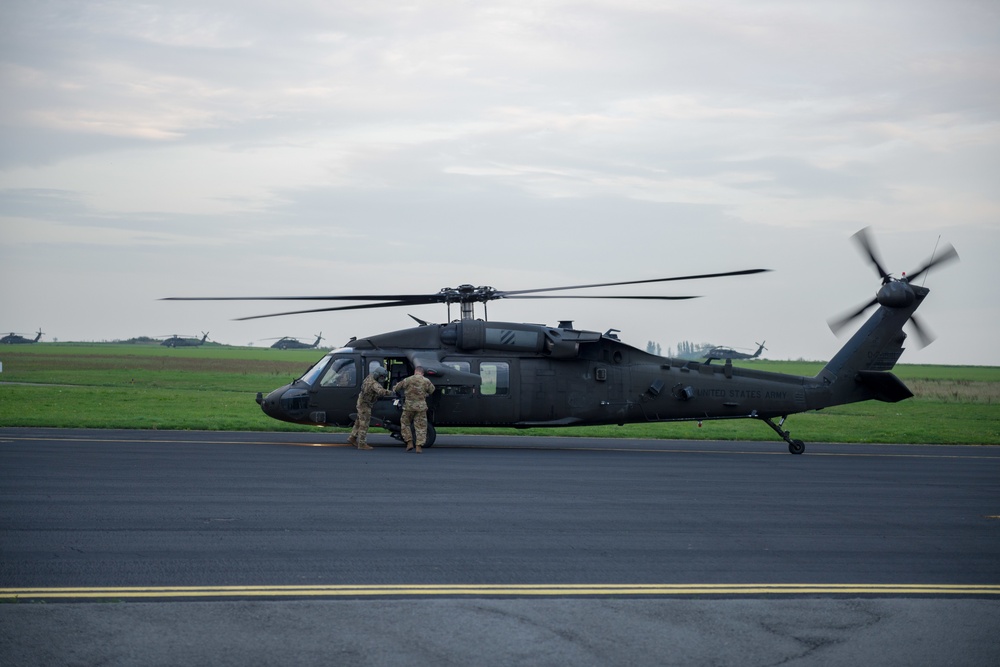 Evening flight over Chievres Air Base on a UH-60