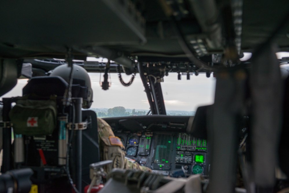 Evening flight over Chievres Air Base on a UH-60