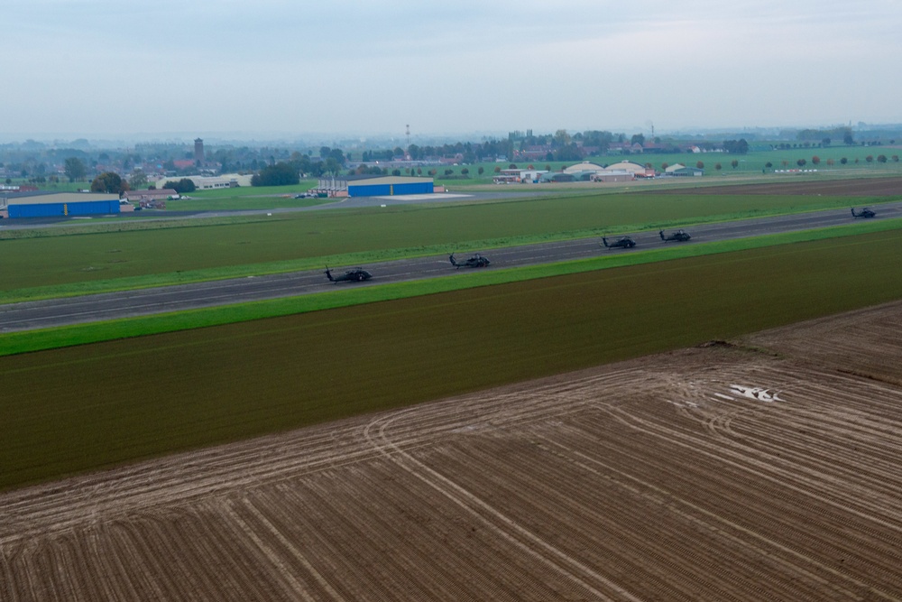 Evening flight over Chievres Air Base on a UH-60