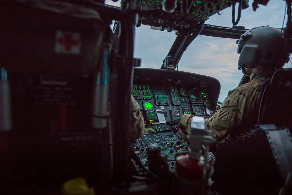 Evening flight over Chievres Air Base on a UH-60