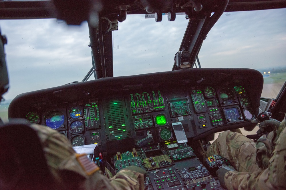 Evening flight over Chievres Air Base on a UH-60