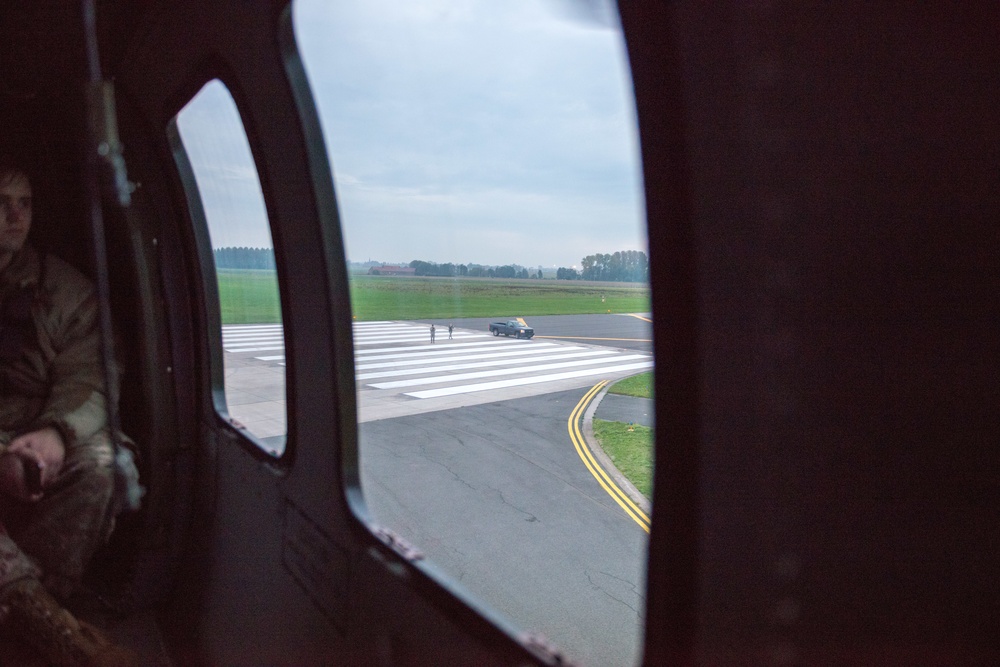 Evening flight over Chievres Air Base on a UH-60