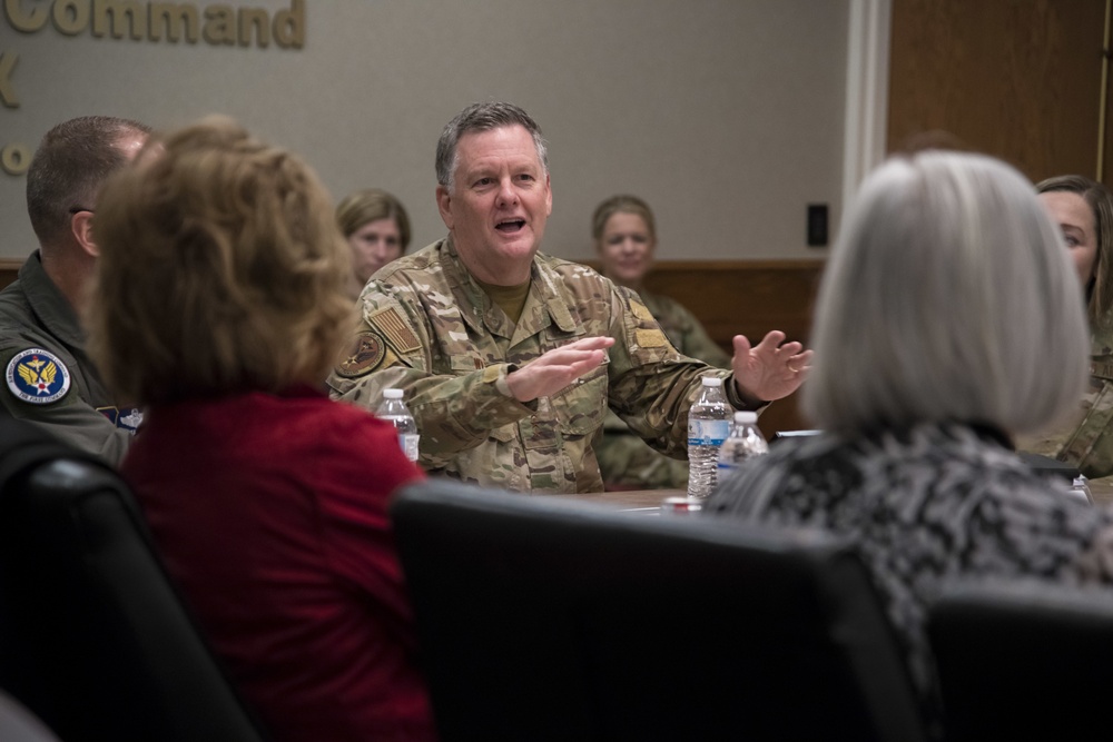 U.S. Air Force Lt. Gen. Brad Webb, commander of Air Education and Training Command, briefs civic leaders.